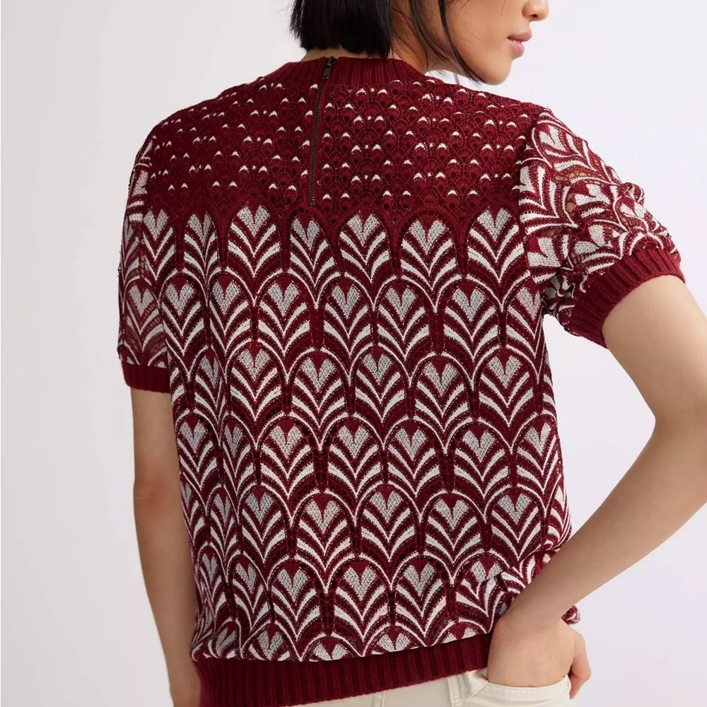 Anthropologie Daniel Rainn Lace Red and White Top XS - Picture 3 of 11